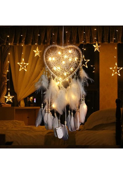 Kalp Boho Dream Catcher, LED Işık ile Kalp Şeklinde Dream Catcher Kolye Kızlar Için Boho Tarzı Dekorasyon Hediyeler (Yurt Dışından)