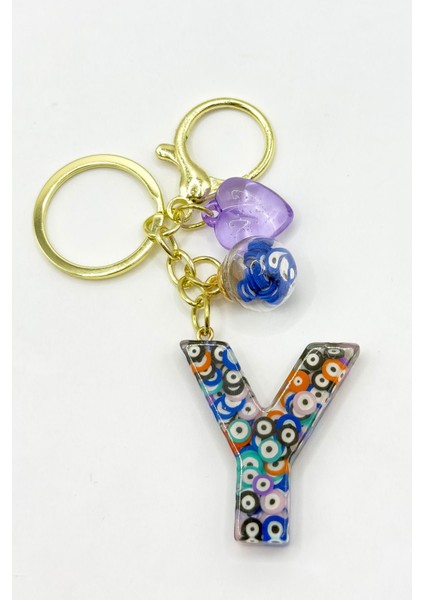 Renkli Nazar Boncuklu Y Harfi Anahtarlık, El Yapımı Hediyelik Çanta Süsü fiyatları