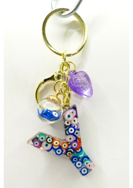 Renkli Nazar Boncuklu Y Harfi Anahtarlık, El Yapımı Hediyelik Çanta Süsü modelleri