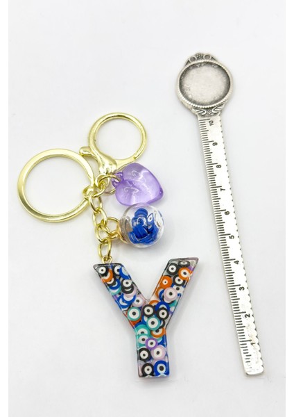 Renkli Nazar Boncuklu Y Harfi Anahtarlık, El Yapımı Hediyelik Çanta Süsü fırsatları