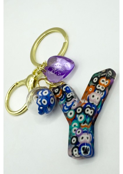 Renkli Nazar Boncuklu Y Harfi Anahtarlık, El Yapımı Hediyelik Çanta Süsü indirimleri