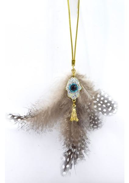 Tüylü Parlak Taşlı Hamse Lastikli Araba Dikiz Ayna Süsü, Püsküllü Yeni Araba Hediyesi