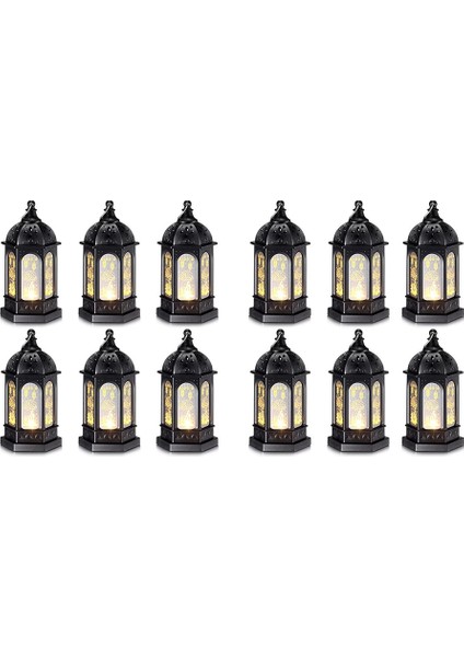 12 Adet Mini Ramazan Mum Müek Fener LED Eid Muak Fener Ay Yıldız Işıkları Fas Tarzı Asılı Fener A (Yurt Dışından)