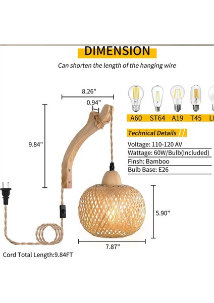 Retro Japon Tarzı Bambu Başucu Duvar Lambası Restoran Rattan Lampmine Yatak Odası Arka Plan Duvar Lambaları Abd Fişi-B (Yurt Dışından) fırsatları