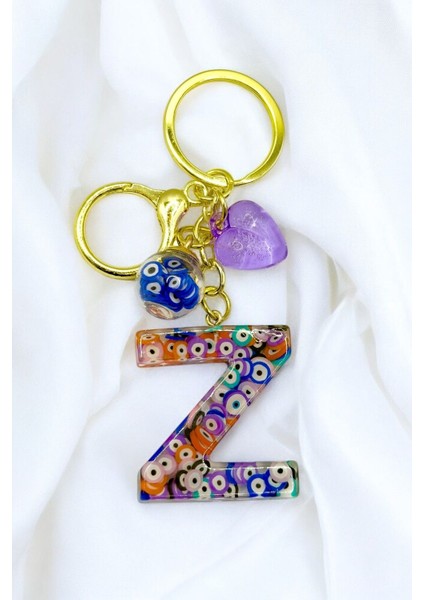 Renkli Nazar Boncuklu Z Harfi Anahtarlık, El Yapımı Hediyelik Çanta Süsü
