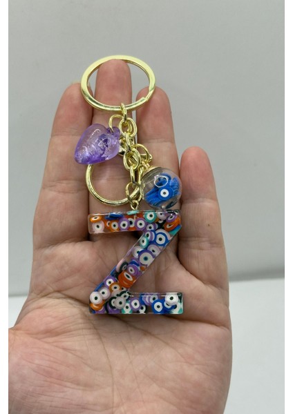 Renkli Nazar Boncuklu Z Harfi Anahtarlık, El Yapımı Hediyelik Çanta Süsü modelleri