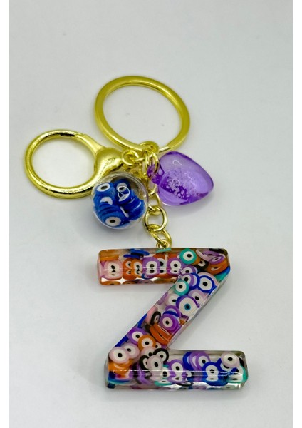 Renkli Nazar Boncuklu Z Harfi Anahtarlık, El Yapımı Hediyelik Çanta Süsü indirimleri