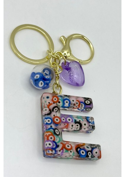 Renkli Nazar Boncuklu E Harfi Anahtarlık, El Yapımı Hediyelik Çanta Süsü fiyatları