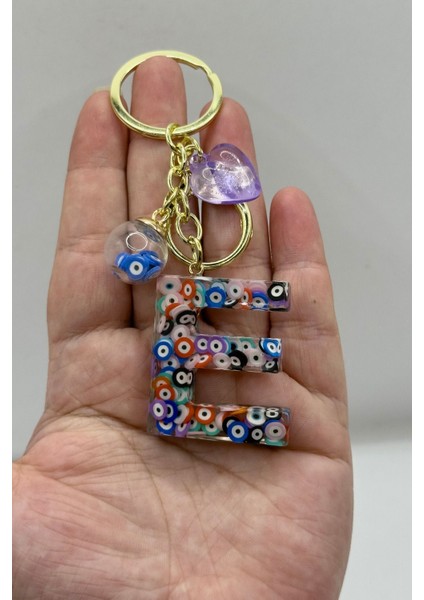 Renkli Nazar Boncuklu E Harfi Anahtarlık, El Yapımı Hediyelik Çanta Süsü modelleri