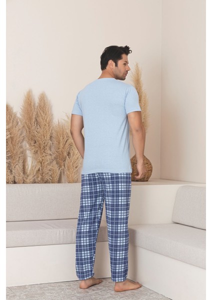 Erkek Ekose Desenli Kısa Kol Pijama Takımı