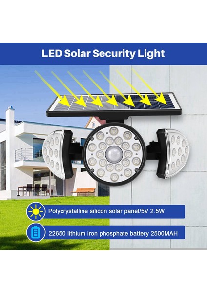 Açık Hava Güneş Enerjili Işık 38 LED Kablosuz Güvenlik Duvar Lambası 360° Dönebilen 3 Modlu IP65 Garaj Bahçe Ön Kapı Avlu Için (Yurt Dışından)