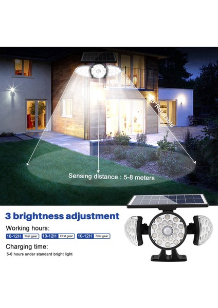 Açık Hava Güneş Enerjili Işık 38 LED Kablosuz Güvenlik Duvar Lambası 360° Dönebilen 3 Modlu IP65 Garaj Bahçe Ön Kapı Avlu Için (Yurt Dışından)