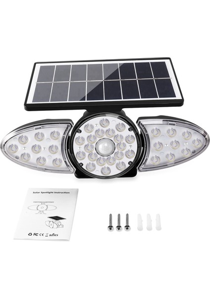 Açık Hava Güneş Enerjili Işık 38 LED Kablosuz Güvenlik Duvar Lambası 360° Dönebilen 3 Modlu IP65 Garaj Bahçe Ön Kapı Avlu Için (Yurt Dışından)