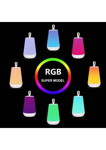Taşınabilir Masa Lambası, Şarj Edilebilir Dokunmatik Sensör Başucu Lambası, Yatak Odası Açık Kamp Için Rgb Renk Değişen Gece Lambası (Yurt Dışından)