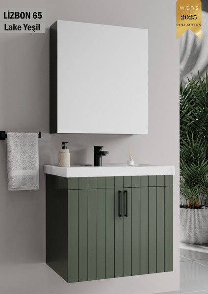 Lizbon 65 cm Lake Yeşil Banyo Dolabı