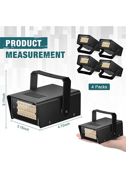 4 Parça Strobe Parti Işıkları, Parlak LED Strobe Işıkları Mini Parti Işıkları Ayarlanabilir Flaş Hızı Kontrolü Parti Sahnesi (Yurt Dışından)