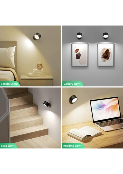 Uzaktan Kumandalı LED Duvara Monte Işıklar, Duvar Aplikleri Lambası 3000MAH Şarj Edilebilir Pille Çalışan Siyah (Yurt Dışından)