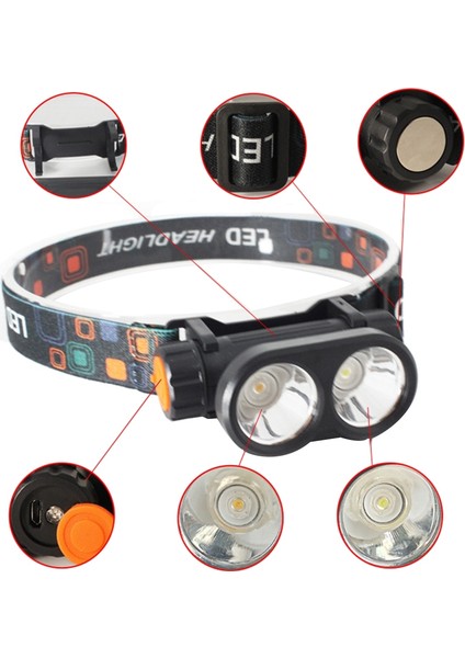 2led Güçlü Far Akıllı Gece Balıkçılık Uyarı Far Kırmızı ve Beyaz Işık USB Şarj Ayarlanabilir Far (Yurt Dışından)
