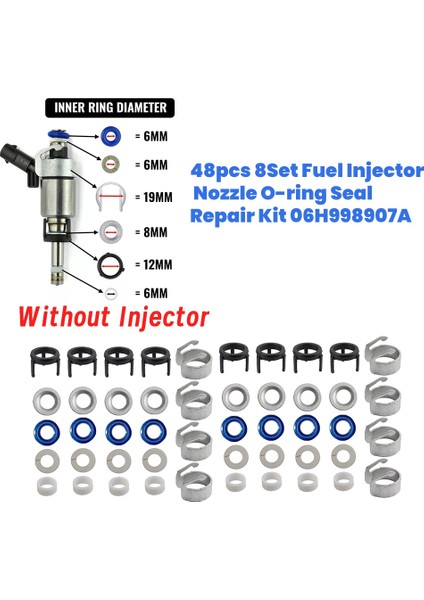 48 Adet/8 Takım Yakıt Enjektörü O-Ring Contası Tamir Takımı 06H998907A Audi A3 A4 A5 A6 Q5 Vw Golf Jetta cc 1.8 2.0t 06J998907A (Yurt Dışından)