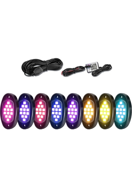 Rgb LED Kaya Işıkları, Çok Işlevli Neon Alt Aydınlatmalı Su Geçirmez Işık, App Kontrolü ile Çok Renkli Işıklar Atv Utv Suv, A (Yurt Dışından)