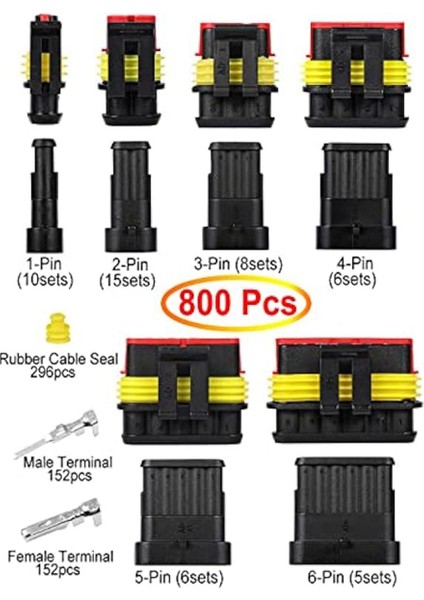 800 Adet Otomotiv Elektrik Konnektörleri Otomotiv Elektrik Kablo Konnektörleri Fiş Takımı 1/2/3/4/5/6 Pin Konnektörler (Yurt Dışından) fiyatları
