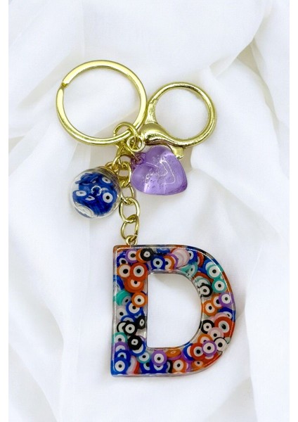 Renkli Nazar Boncuklu D Harfi Anahtarlık, El Yapımı Hediyelik Çanta Süsü