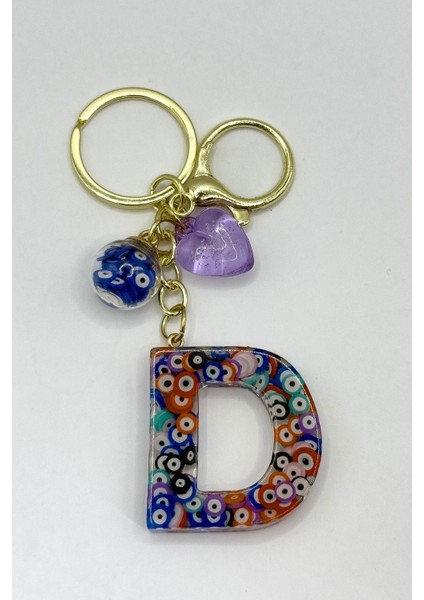 Renkli Nazar Boncuklu D Harfi Anahtarlık, El Yapımı Hediyelik Çanta Süsü fiyatları