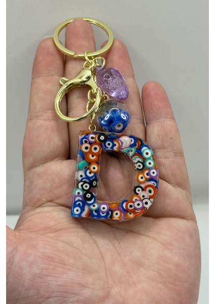 Renkli Nazar Boncuklu D Harfi Anahtarlık, El Yapımı Hediyelik Çanta Süsü modelleri