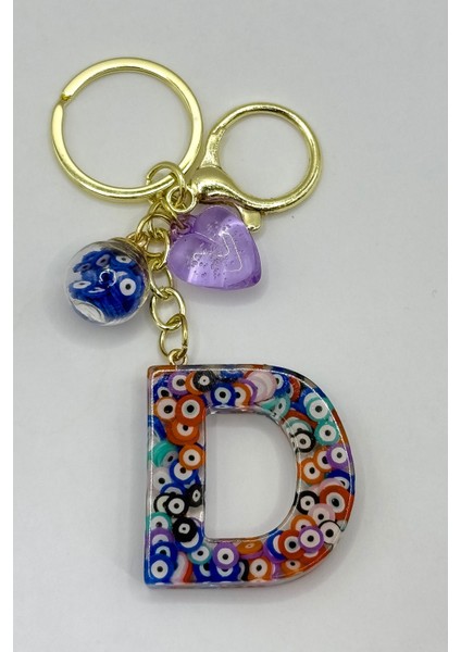 Renkli Nazar Boncuklu D Harfi Anahtarlık, El Yapımı Hediyelik Çanta Süsü
