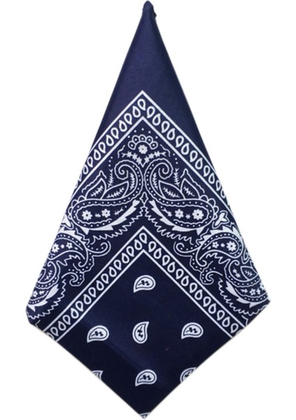 1'li Lacivert Desenli Bandana Seti - Kaşmir Pamuklu Eşarp 1 Adet Satılır (Yurt Dışından)