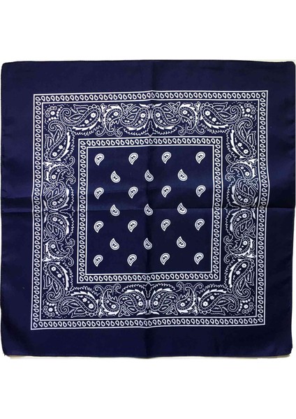 1'li Lacivert Desenli Bandana Seti - Kaşmir Pamuklu Eşarp 1 Adet Satılır (Yurt Dışından)