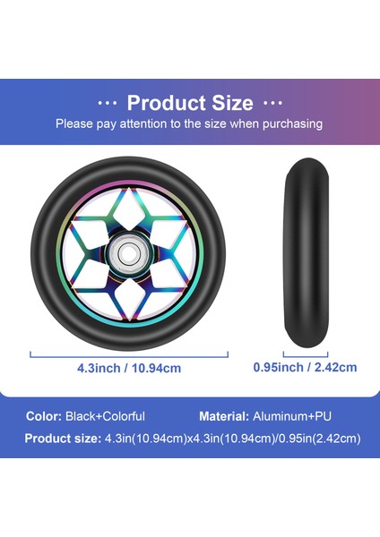 2 Adet Scooter Aksesuarları 110MM Scooter Tekerlekleri Renkli Pu Tekerlekler Rulmanlar ile Kalın Dublör Araba Tekerlekleri (Siyah) (Yurt Dışından)