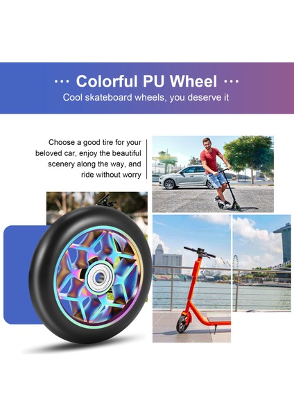 2 Adet Scooter Aksesuarları 110MM Scooter Tekerlekleri Renkli Pu Tekerlekler Rulmanlar ile Kalın Dublör Araba Tekerlekleri (Siyah) (Yurt Dışından)