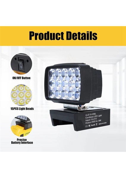 18V Pil Için Kablosuz LED Çalışma Işığı El Tipi Beyaz LED Lamba Iç ve Dış Mekan Için (Yurt Dışından)