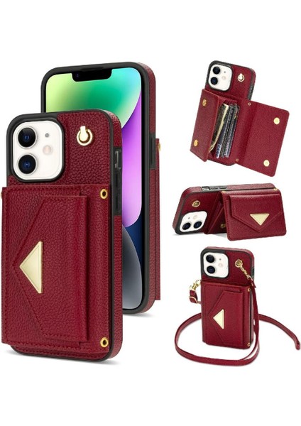 IPhone 12 Akordeon Kart Cüzdan Kılıf Crossbody Kayış Pu ile Uyumlu (Yurt Dışından)