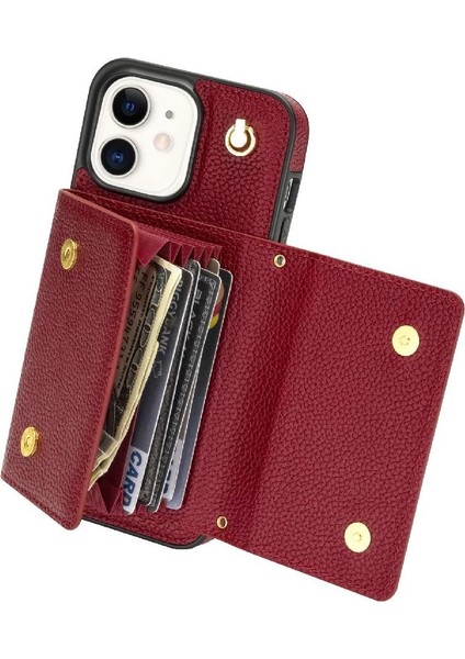IPhone 12 Akordeon Kart Cüzdan Kılıf Crossbody Kayış Pu ile Uyumlu (Yurt Dışından)