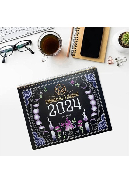 2024 Takvimi Büyülü, Zaman Planlama Duvar Dekoru Siyah Büyülü Cadı Duvar Takvimi Büyülü Günlük Program Kağıdı (Yurt Dışından)