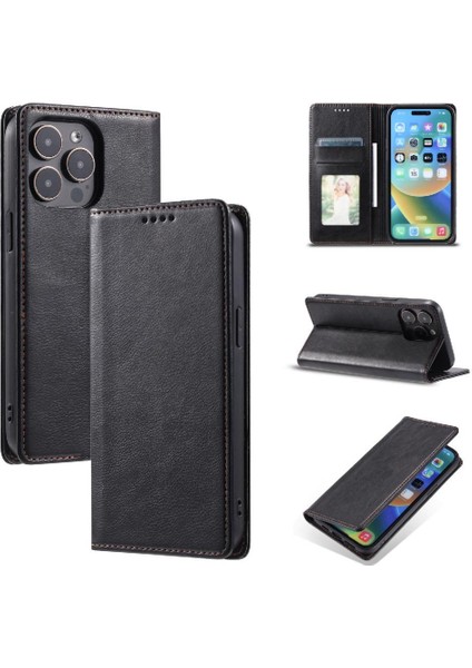 IPhone 14 Pro Manyetik Koruyucu Pu Deri Kart Yuvaları Için Flip Case Ince (Yurt Dışından)