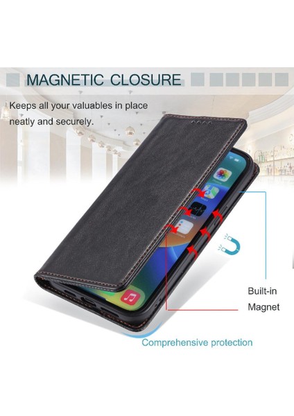 IPhone 14 Pro Manyetik Koruyucu Pu Deri Kart Yuvaları Için Flip Case Ince (Yurt Dışından)