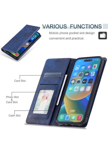 IPhone 15 Pro Max Kart Yuvaları Tutucu Pu Deri Ince Cüzdan Için Flip Case (Yurt Dışından)