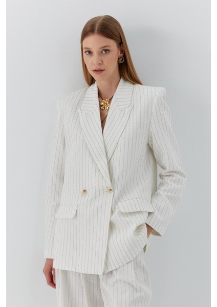 Keten Blazer Ceket Pantolon Takım Ekru modelleri