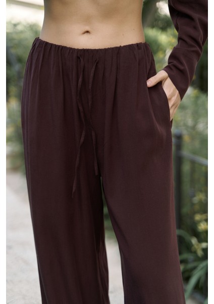 Nunzia Arka Detaylı Bordo Oversize Gömlek Pantolon Takım