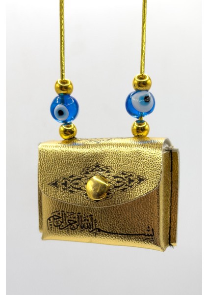 El Yapımı Cam Nazar Boncuklu Deri Çantalı Mini Kur'an-I Kerim Lastikli Araba Dikiz Ayna Süsü fırsatları