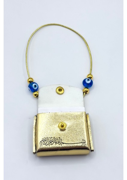 El Yapımı Cam Nazar Boncuklu Deri Çantalı Mini Kur'an-I Kerim Lastikli Araba Dikiz Ayna Süsü indirimleri