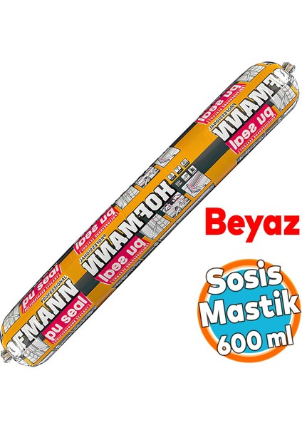 Sosis Pu Silikon Mastik 600 ml Çok Amaçlı Güçlü Yapıştırıcı Sızdırmaz Yalıtım Poliüretan Beyaz Renk