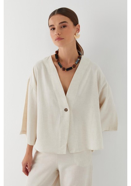 Keten Kimono Pantolon Takım Ekru fiyatları