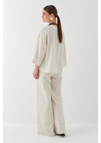 Keten Kimono Pantolon Takım Ekru fırsatları