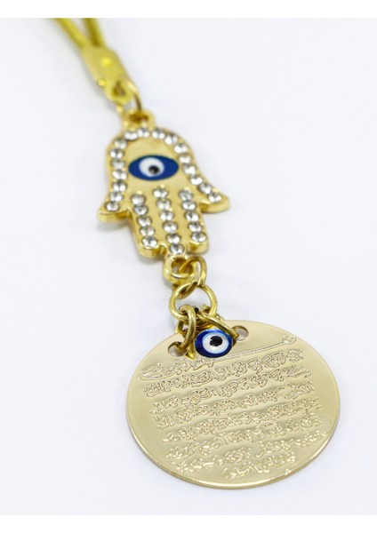 Hamse Eli Fatma Ana Eli Metal Ayetel Kürsi Altın Renkli Araba Dikiz Ayna Süsü, Yeni Araba Hediyesi