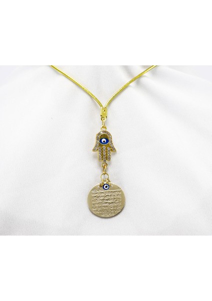 Hamse Eli Fatma Ana Eli Metal Ayetel Kürsi Altın Renkli Araba Dikiz Ayna Süsü, Yeni Araba Hediyesi