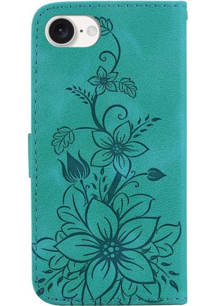 IPhone 16E Cüzdan Kabartmalı Zambak Manyetik Kart Tutucu Için Flip Case (Yurt Dışından)